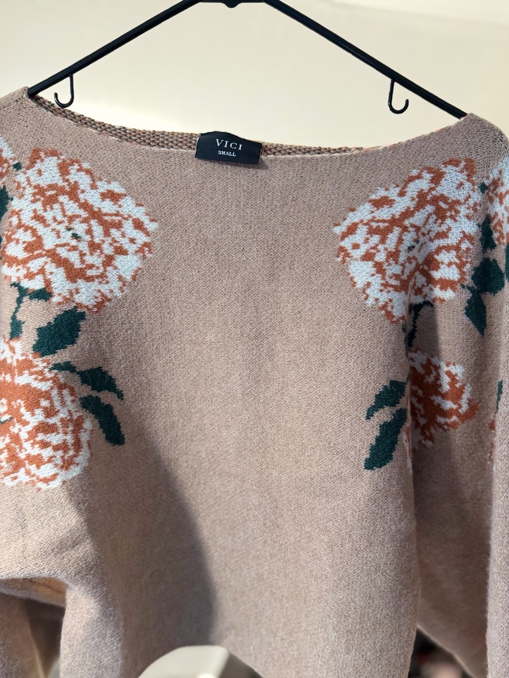 VICI Floral Knit Sweater Taupe Rust Green Size Small